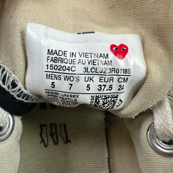 Comme des Garçons Play x Converse Chuck 70 High Black Heart Eyes Sneaker Wmns 7 - Picture 4 of 7